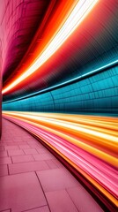 Poster - Abstract Light Trails in a Tunnel Vibrant Pink, Orange, and Blue Streaks