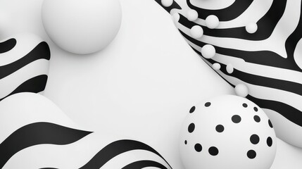 Poster - Abstract Monochrome Background with 3D Spheres and Swirling Black and White Patterns