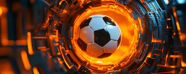 Poster - Futuristic Soccer Ball in a Mechanical Tunnel