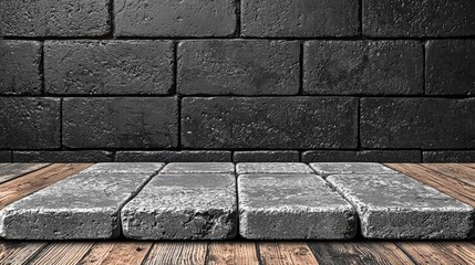 Poster - Rustic brick wall with textured surface complemented by rich wooden floor in warm tones and shades