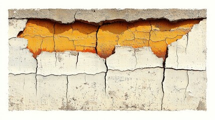 Poster - Cracked wall with orange paint creating an eye-catching and artistic surface in an urban setting