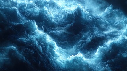 Poster - Majestic ocean wave crashing powerfully against rocks under brilliant blue sky and white clouds