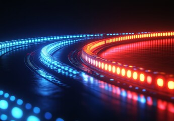 Poster - a radiant neon arrow pointing up conveys the idea of growth and progress