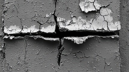 Poster - Cracked wall with weathered texture revealing layers of paint and structural imperfections