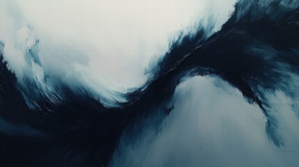 Poster - Painting of a black and white wave evoking motion and serenity through artistic expression