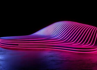Poster - On a dark, reflective surface, vibrant, iridescent waves glide, crafting a captivating, abstract panorama with their fluid, luminous shapes