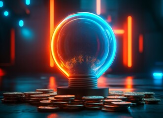 Poster - a shining double exposure globe with dollar signs glows intensely, embodying the concepts of global 