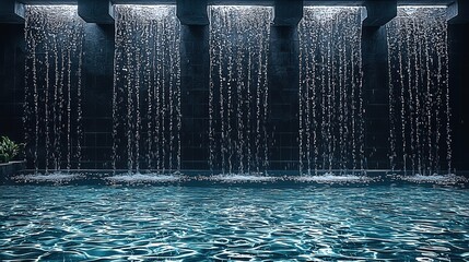 Poster - A stunning indoor pool with water cascading down from the ceiling creating a relaxing atmosphere