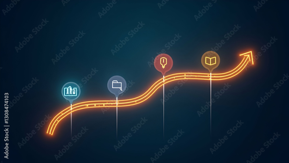 Stockillustratie Flat A Glowing Roadmap Features Milestones Labeled