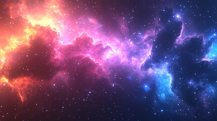 a vivid space illustration of a cosmic nebula with radiant colors and a starry galaxy background sym