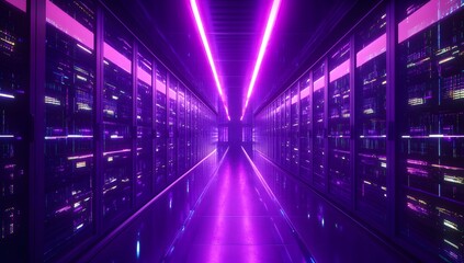 Poster - Neon-lit server rack hallway
