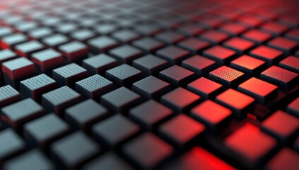 Aufkleber - Abstract grid of metallic cubes with red highlights