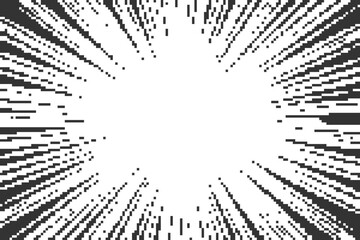 Poster - Comic background with pixel pattern. Speed lines explosion and burst with abstract bitmap texture. Vector radial sun rays on white backdrop.