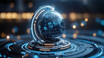 Poster - Innovative global technology showcase digital sphere 3d visualization futuristic environment close-up view data connectivity concept