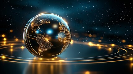Fototapete - Global digital connectivity event illuminating earth sphere in a futuristic space high-tech visualization digital environment cosmic perspective