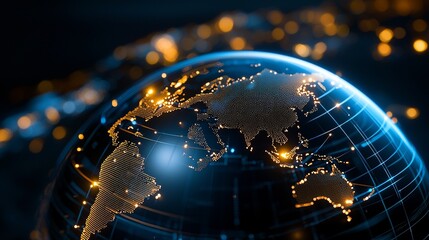 Poster - Global connectivity and innovation through digital networking world map visualization infographic digital environment aerial view technology concept