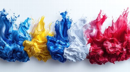 Poster - Dynamic group of colorful paint splashes creating a vibrant abstract display on clean white canvas