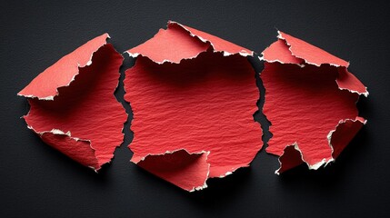 Poster - Torn and frayed red paper piece with textured surface and distressed edges on white background
