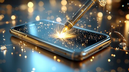 Poster - Innovative mobile technology creating sparks modern workspace digital art dynamic environment macro viewpoint concept of creativity