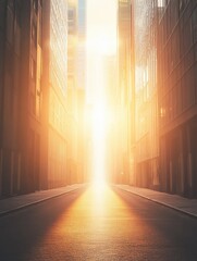 Aufkleber - Sunset casts golden light through empty city streets creating a tranquil atmosphere for quiet reflection Generative AI