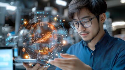 Poster - Data-driven decision making industrial lab setting digital interaction modern technology close-up perspective innovation in analytics for enhanced productivity