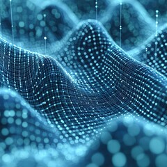 Poster - Wave of blue and white dots creating a dynamic visual effect representing digital connectivity