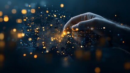 Poster - Digital transformation touch a hand interacting with data in a high-tech environment abstract visual representation cybernetic concept close-up perspective