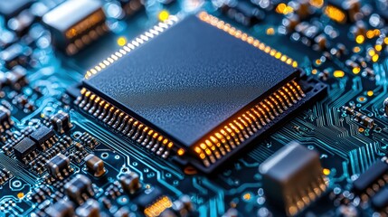 Poster - Detailed circuit board featuring complex electronic pathways and components in a high-tech design