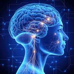Poster - Conceptual image of a human head with electrical wires symbolizing the fusion of mind and tech