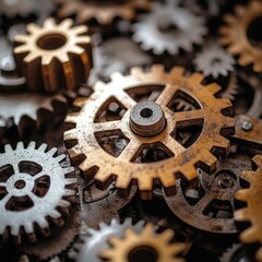 Poster - Collection of various mechanical gears arranged together highlighting engineering and machinery concepts