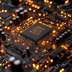 Poster - Circuit board with brightly lit lights displaying technological innovation and electronic components