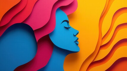 Poster - Retro inspired paper art background showcasing vibrant colors and silhouettes reminiscent of 1980s political posters Generative AI