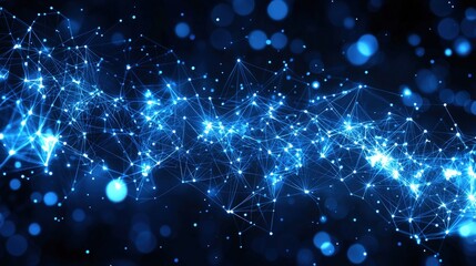 Poster - Detailed blue background featuring numerous lines and dots creating a futuristic and technical look