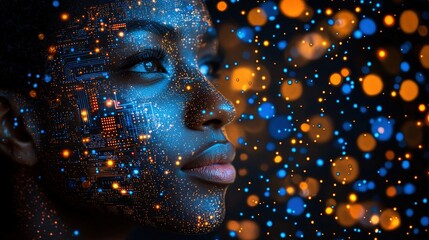 Poster - Woman's face intricately designed with a circuit board pattern embodying technology and innovation