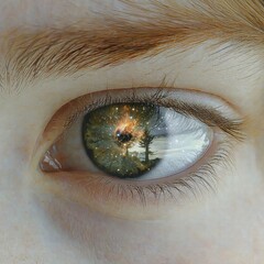 Poster - Close-up of a person's eye featuring a stunning galaxy within the pupil symbolizing wonder and space