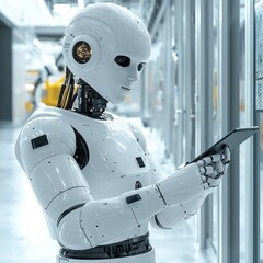 Poster - Futuristic robot standing alone in a minimalistic environment with high-tech features and design