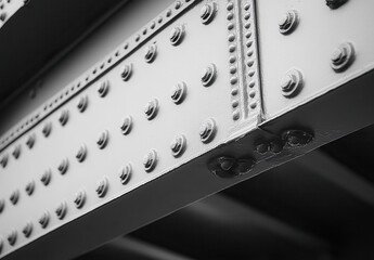 Poster - Close-Up of Metal Bridge Structure Showcasing Rivets and Beams in Industrial Design, Highlighting Engineering Precision and Modern Architecture Techniques