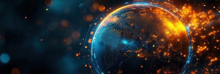 Fototapete - Futuristic globe showcasing global diplomacy with glowing highlights and layered structures for enhanced elegance Generative AI