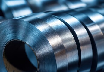 Poster - Close-Up of Rolled Sheet Metal with Reflective Surface and Smooth Finish in Industrial Environment