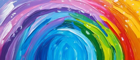 Aufkleber - Closeup of abstract rough colorful multicolored rainbow colors art painting texture background banner long panorama, with oil acrylic brushstroke, pallet knife paint on canvas wallpaper..