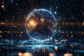 Wall Mural - a futuristic globe floating in space, surrounded by abstract digital networks
