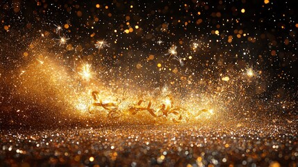 Poster - Brilliant gold glitter explosion creating a stunning and eye-catching display of shimmering light