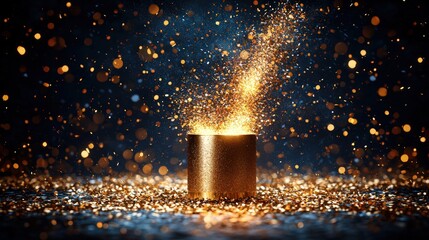 Poster - Glimmering candle adorned with gold glitter creating a magical and enchanting atmosphere at night