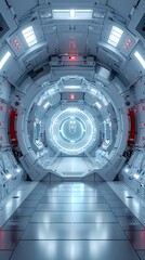 Wall Mural - Digital technology white and red laboratory round booth poster background
