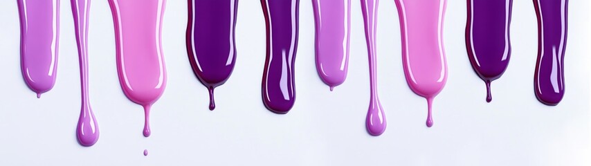 Aufkleber - Abstract pink purple violet color acrylic paint flowing down, isolated on white background banner panoramaic, wide panoprama long, dripping colorful liquid color. Digital art