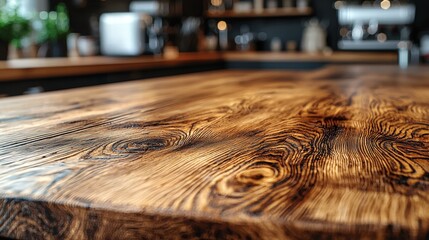 Poster - Rustic wooden table featuring a softly blurred background evoking a sense of calm and serenity
