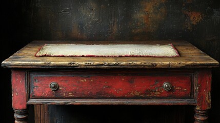 Poster - Vibrant red table with a single piece of white paper resting on its smooth surface under natural light