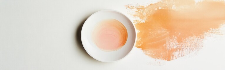 Poster - Minimalist canvas with soft colors and circular paint arrangement conveying serenity and artistic expression
