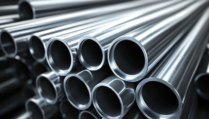 Poster - Close-Up View of Metallic Pipes Arranged in an Overlapping Pattern, Showcasing a Modern Industrial Design and Textured Surface Finish