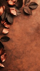 Poster - Earth-toned background featuring earthy brown leaves with copper highlights arranged artistically in a natural display